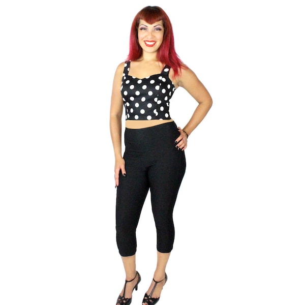 Pantalones pin up, pantalones capri negros de talle alto