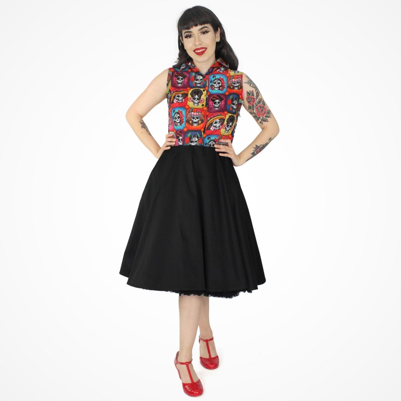 Vintage Inspired Day of the Dead Catrinas Circle Dress XS-3XL
