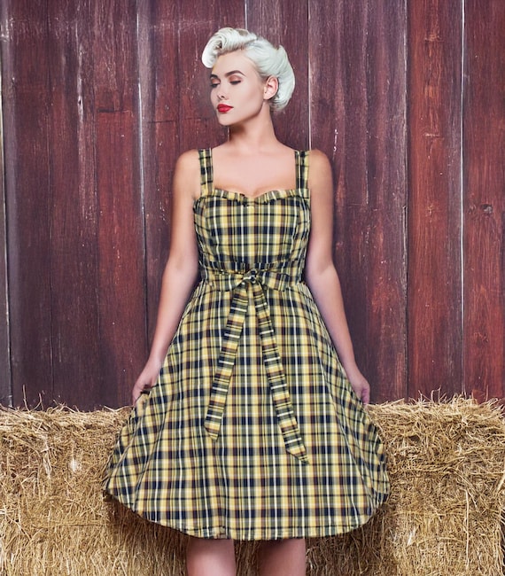 retro checkered dress Limited Edition* Country Plaid Strap Dress