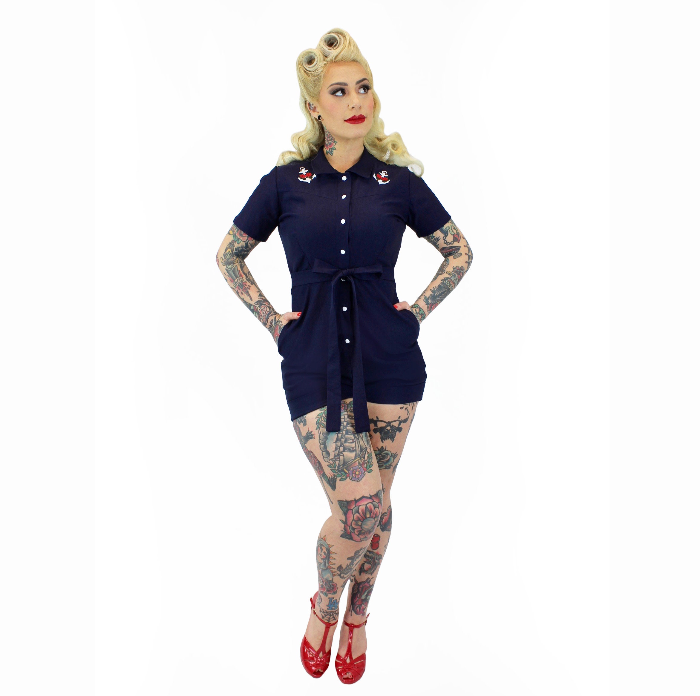 Stretchy Nautical Anchor Navy Romper With Belt XS-3XL - Etsy