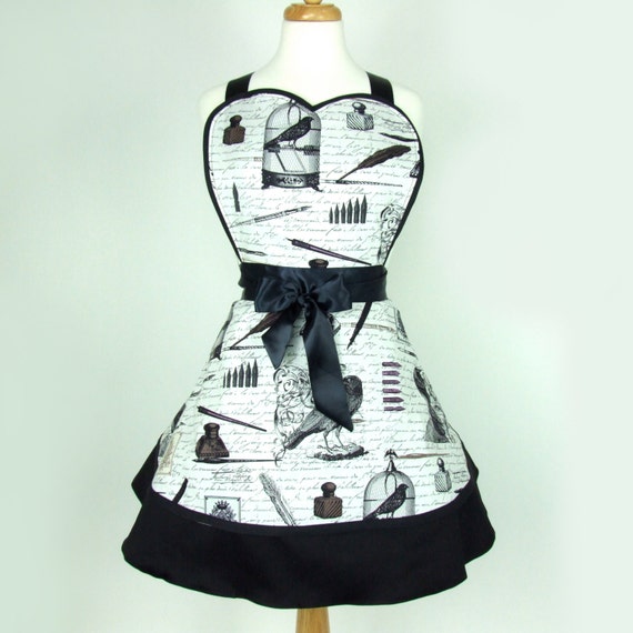 Edgar Allen Poe Inspired Two Skirt Apron / Black and white