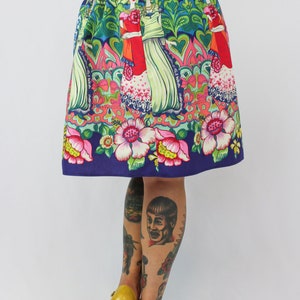 Purple Frida Mexican Vintage Inspired Retro Skirt Thick Sateen Band Skirt image 2