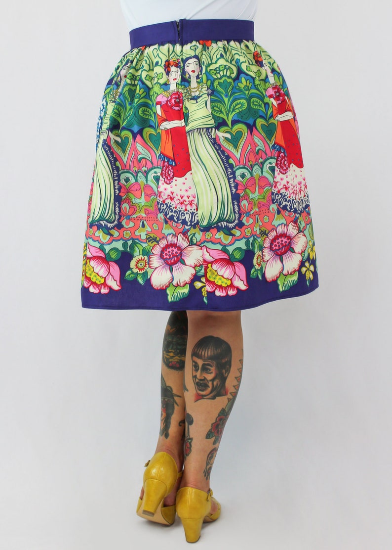 Purple Frida Mexican Vintage Inspired Retro Skirt Thick Sateen Band Skirt image 2