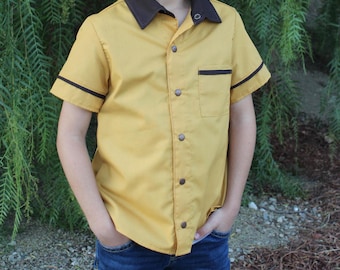 Boy's Bowler Vintage Inspired 1950s shirt Mustard Fall Dapper Retro Top
