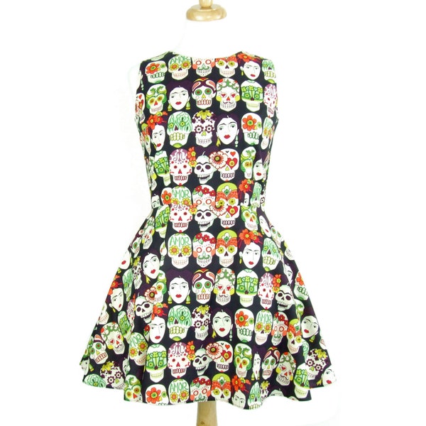 Robe patineuse Frida & Skulls Day of the Dead