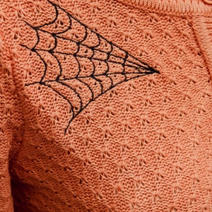 Embroidered Orange Knit Sweater Cardigan Spiderweb Rockabilly Button Up Sweater image 7