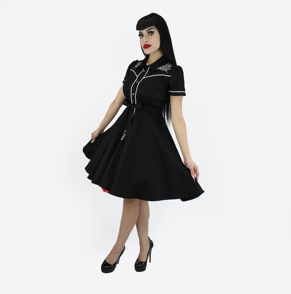 black dress white stitching Black Button Up Midi Dress With White Stitch main image 1