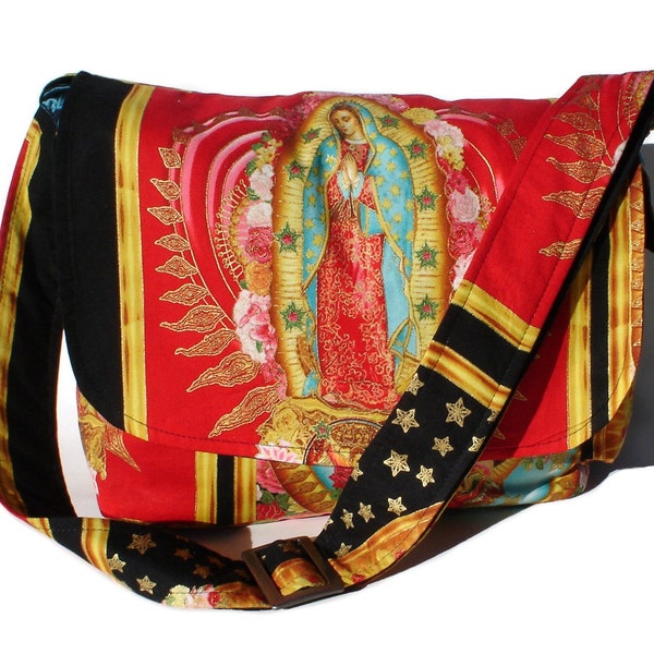 Guadalupe, Grand sac à main messager d'art mexicain Vierge Marie avec poignées réglables