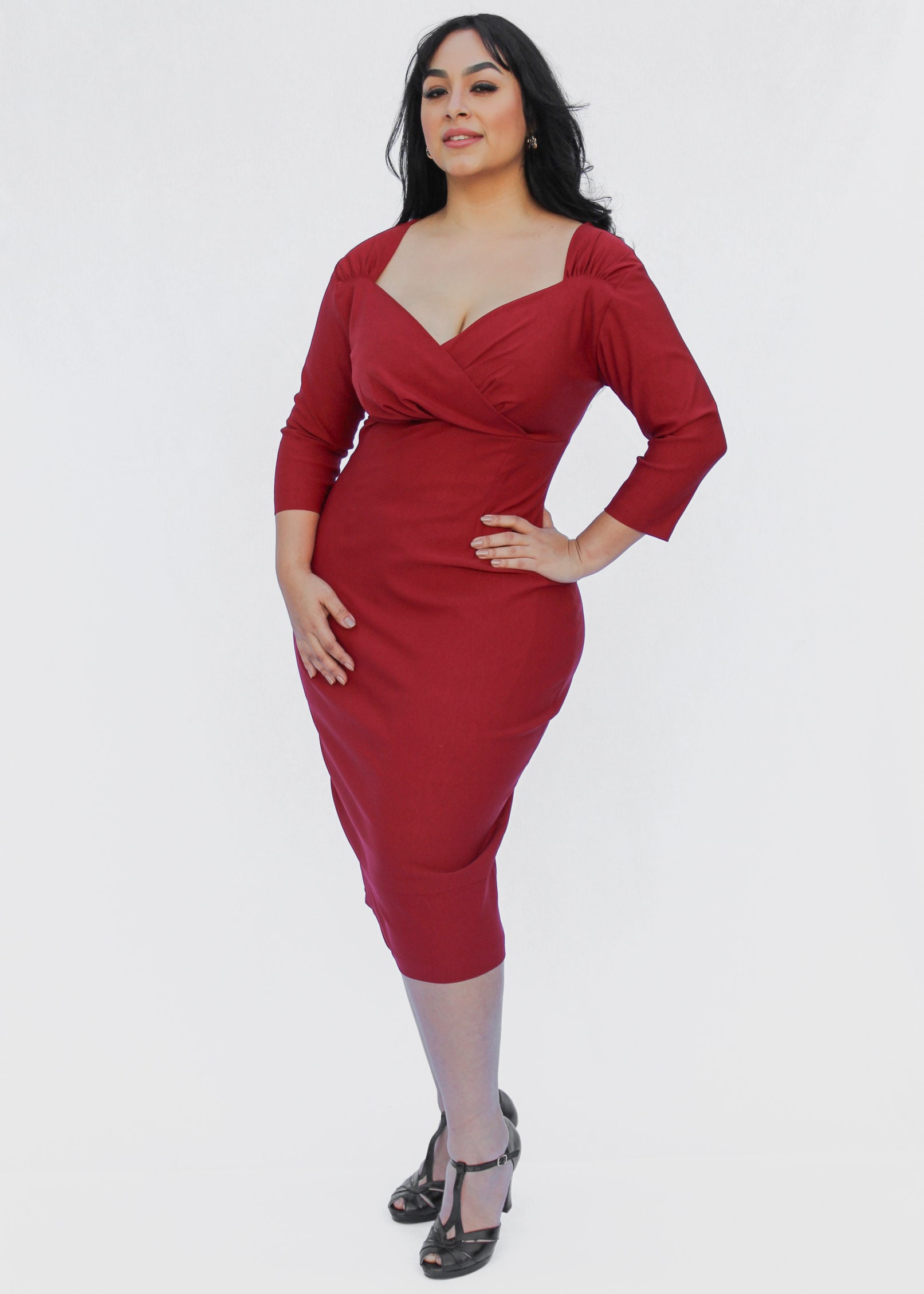 pencil dress burgundy Tia Dorraine Fitted Blouse And Pencil Skirt Set