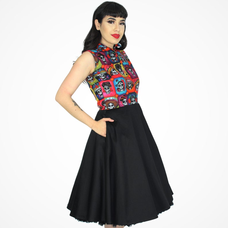 Vintage Inspired Day of the Dead Catrinas Circle Dress XS-3XL