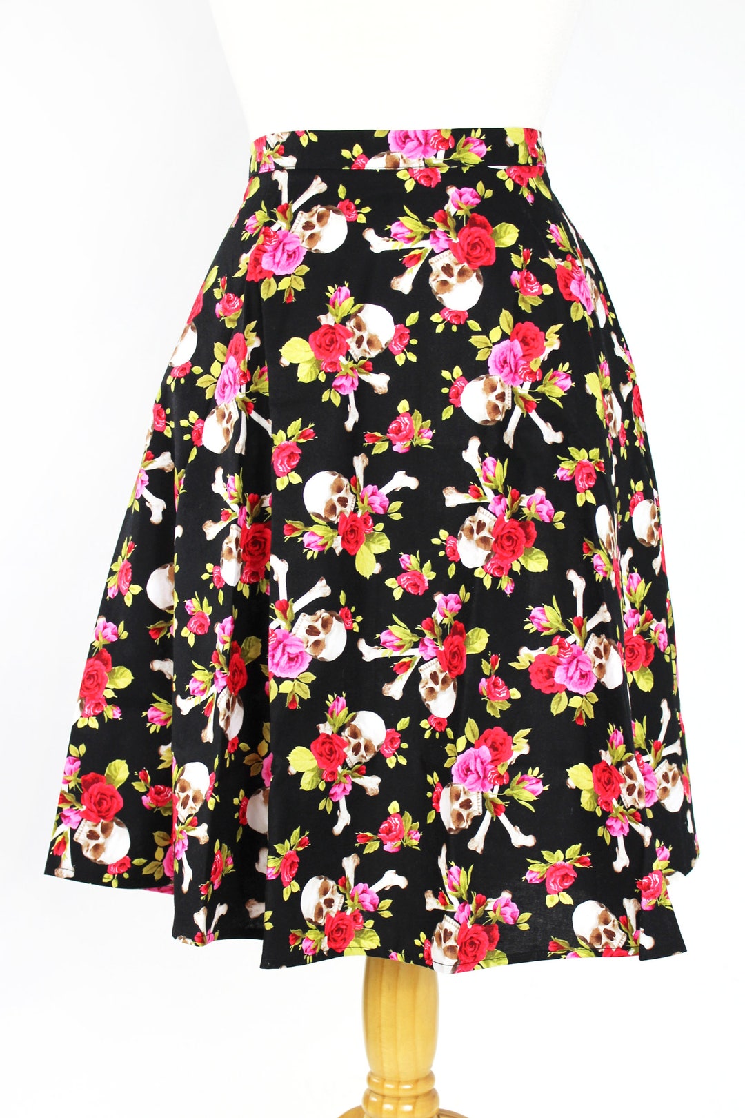Pink Skulls and Roses Aline Pinup Skirt - Etsy
