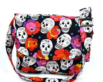 Flowers and Skulls Diaper bag/ Laptop Bag / Messenger Purse