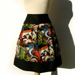 Hollywood Monsters Vintage Inspired Skirt - Thick Sateen Band Skirt