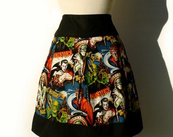Hollywood Monsters Vintage Inspired Skirt - Thick Sateen Band Skirt