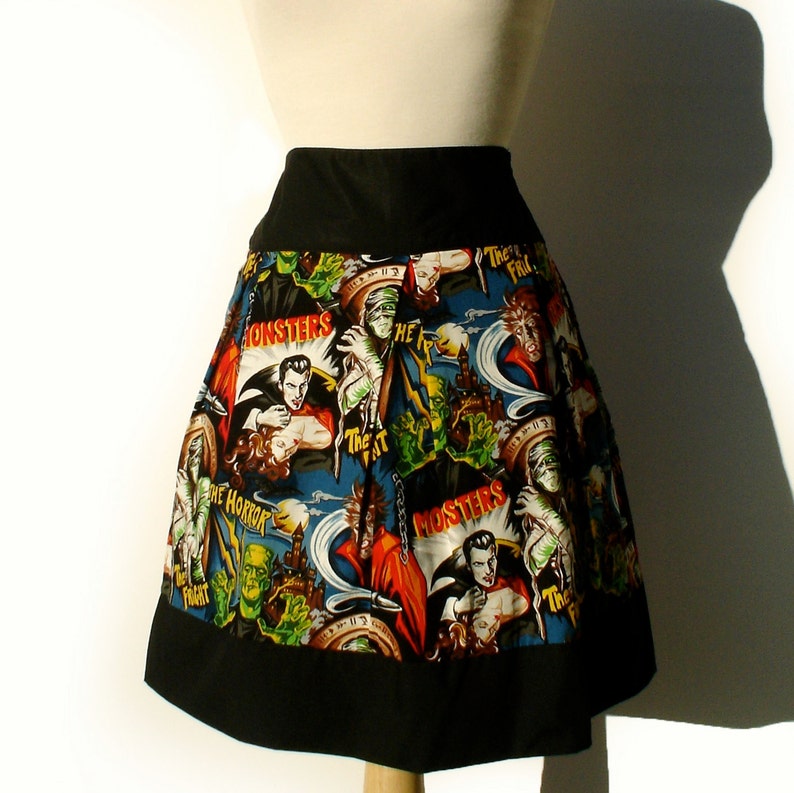 Hollywood Monsters Vintage Inspired Skirt Thick Sateen Band image 1