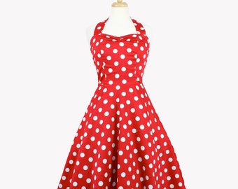 Vintage Inspired Classic Red and White Polkadots Pinup Dress