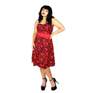 Red and Black Strapless Psychobilly Blood Splatter Dress / Zombie Dress