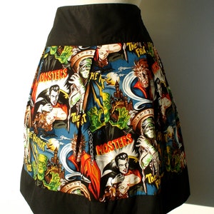 Hollywood Monsters Vintage Inspired Skirt Thick Sateen Band image 2