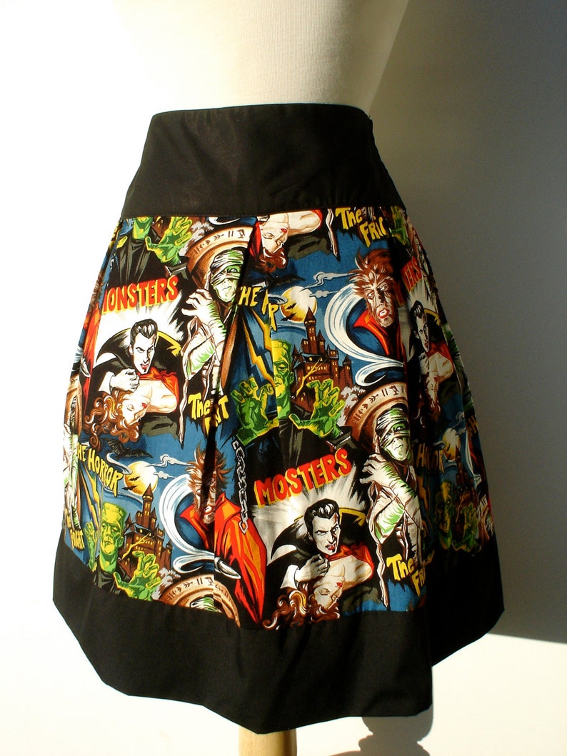 Hollywood Monsters Vintage Inspired Skirt Thick Sateen Band image 2