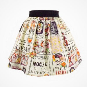 Falda elástica estilo A de Frida Noche de Baile Día de los Muertos