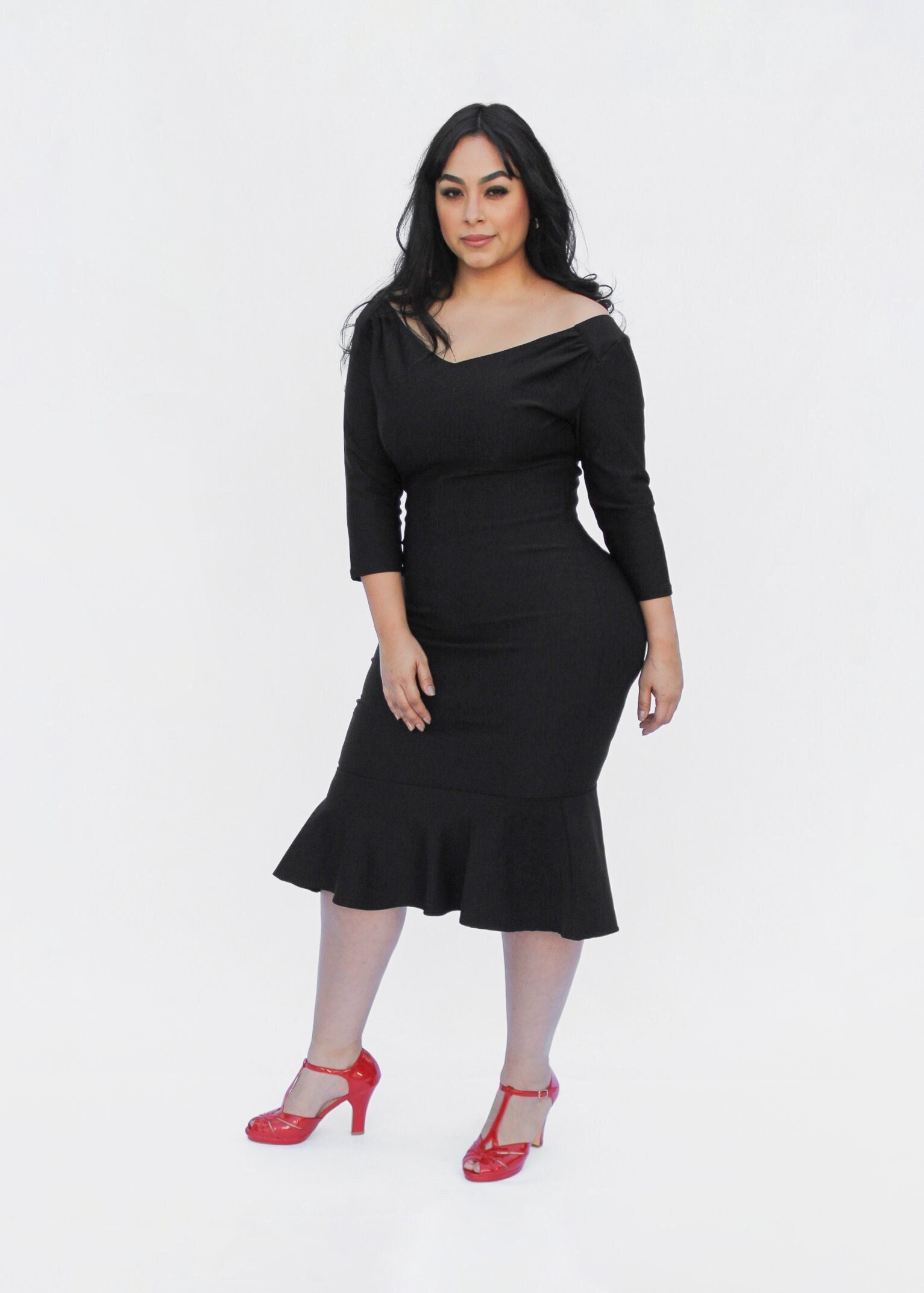 Vestido ajustado de inspiración vintage, color negro, tallas XS-3XL