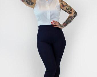 Pin Up Pants, Navy Pin Up High Waist Cigarette Pants