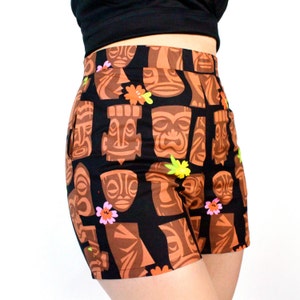 High Waisted Tiki Hawaiian Shorts