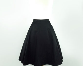 Vintage Inspired Circle Skirt, Black Full Circle Skirt With Pockets