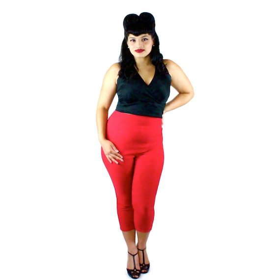 Classic Red High Waisted Capri Pants 