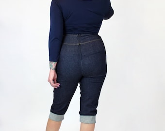 Pin Up Capri,  Denim High Waist Pant Pedal Pushers XS-3XL