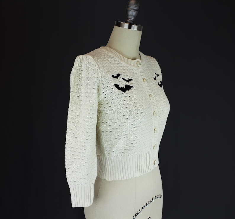 Embroidered Bat Sweater Cardigan - Ivory Pin up Vintage Inspired Button ...