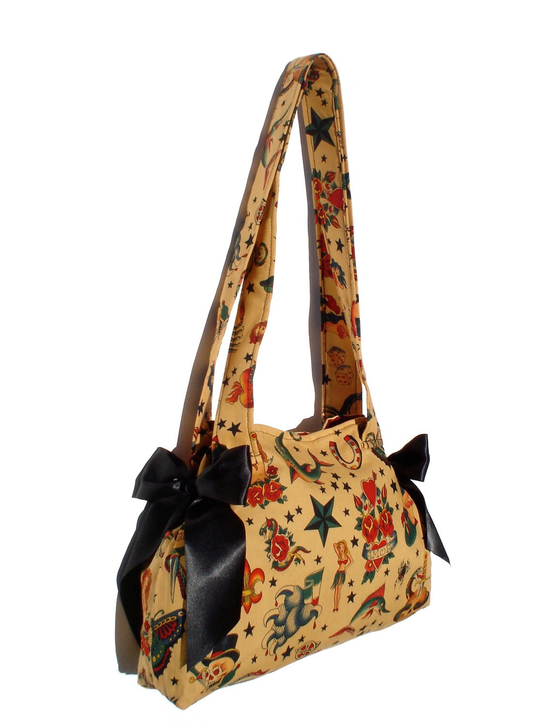 Purse / Vintage Tattoo Art Purse With Black Ribbon Bows Etsy