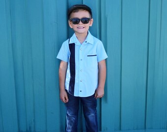 Boy's Bowler Vintage Inspired 1950s shirt Blue Panel Dapper Retro Top