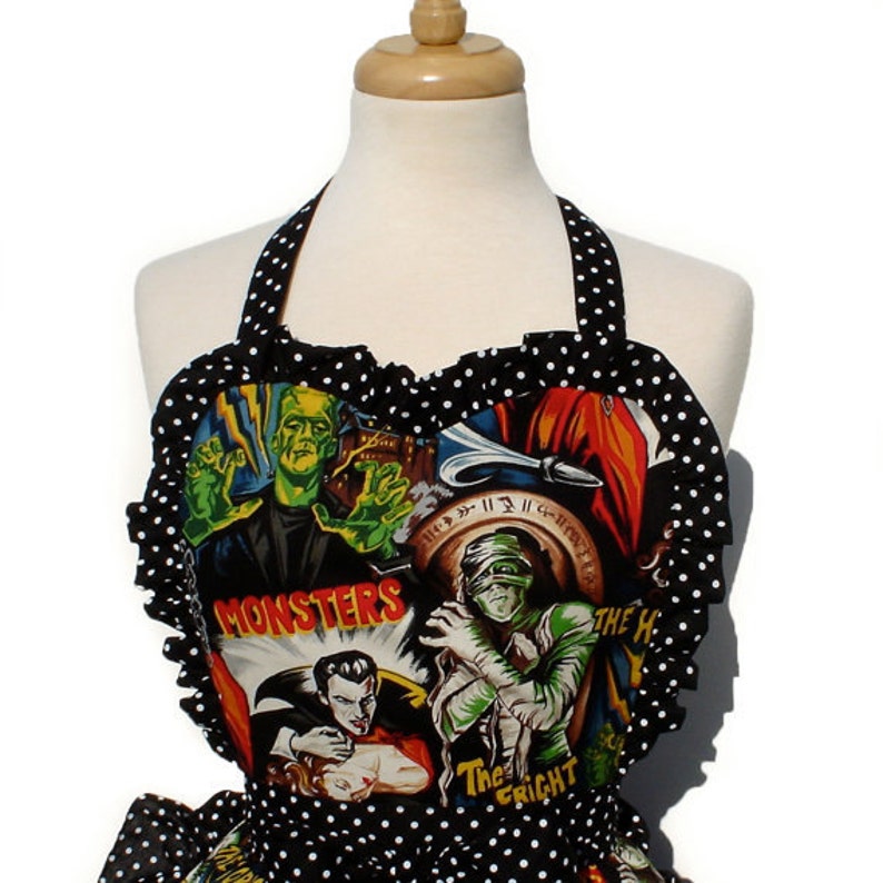 Ready to ship Retro Horror Movie Hollywood Monsters Vintage Inspired Apron image 2