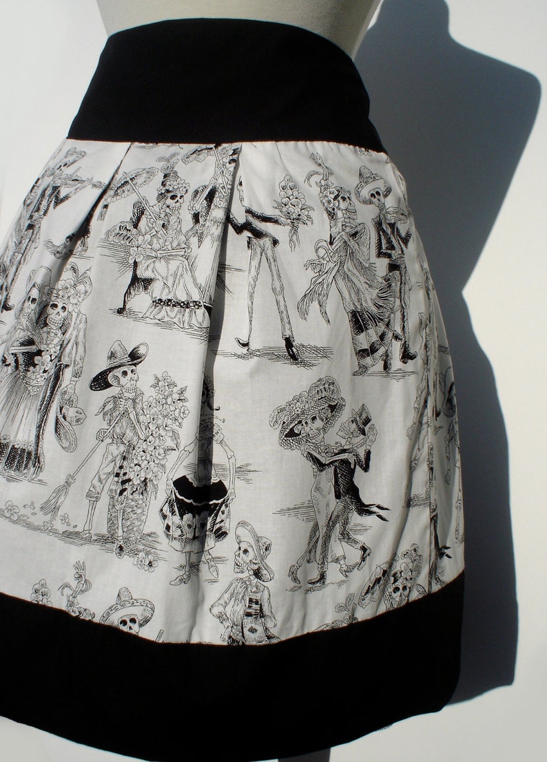 Day of the Dead Paseo de Muertos Skirt Thick Sateen Band Skirt image 3