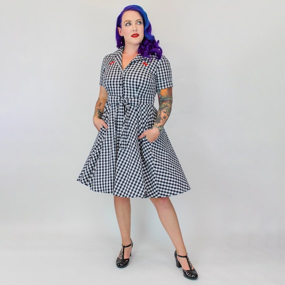 Cherries Black and White Gingham Circle Dress XS 3XL