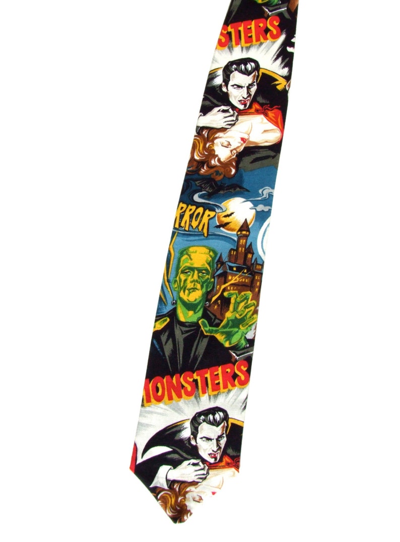 New 1930s Mens Fashion Ties Hollywood Monster Vintage Horror Movie Pinup Frankenstein Mummy Necktie Mens tie $24.99 AT vintagedancer.com