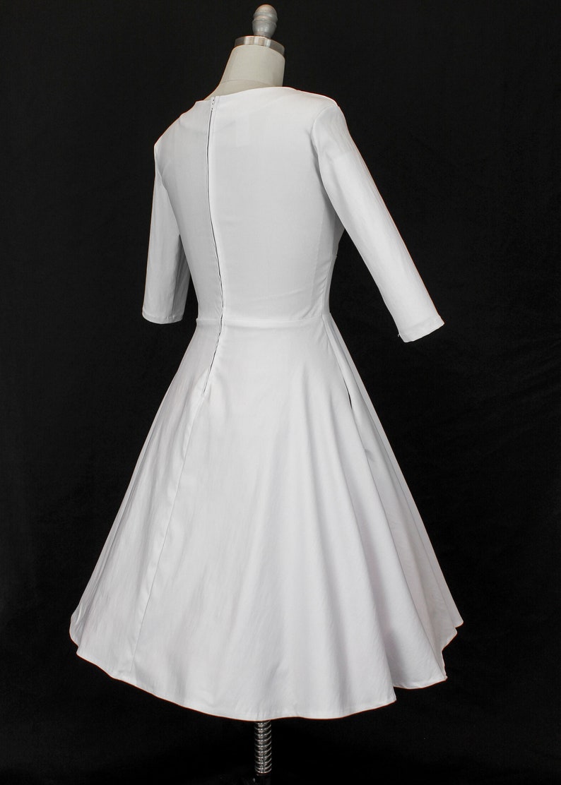 White 1940s Vintage Inspired Wedding Circle Dress w/ Pockets image 4