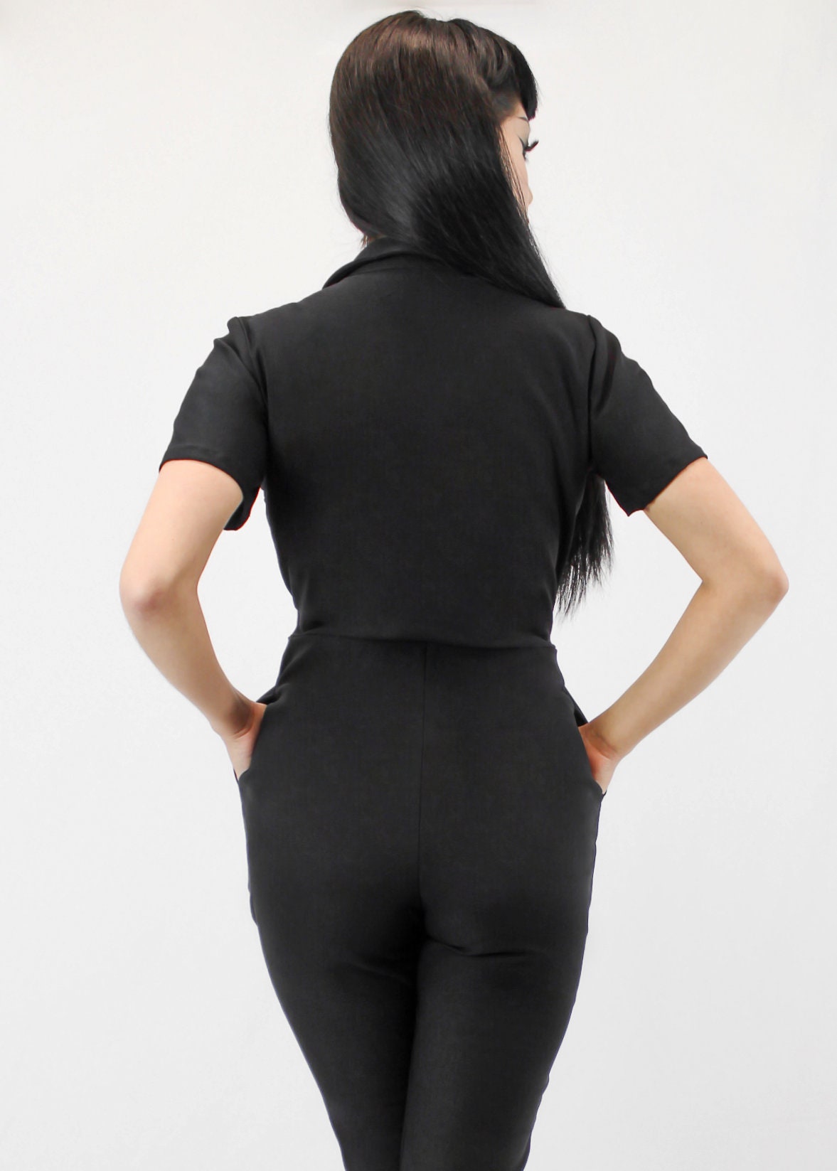 Capri Pin up Red Rose Jumpsuit, One Piece Black Play Suit XS-3XL - Etsy