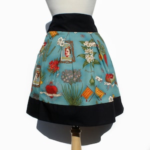 Teal Frida Mexican Inspired Skirt - Thick Sateen Band Skirt