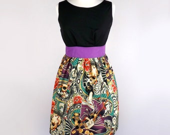 Vintage Inspired Empire Waist Japanese Zen Tattoo Dress / Rockabilly