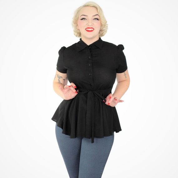 Black Peplum Top / Maternity Ribbon Belt Top -  Canada