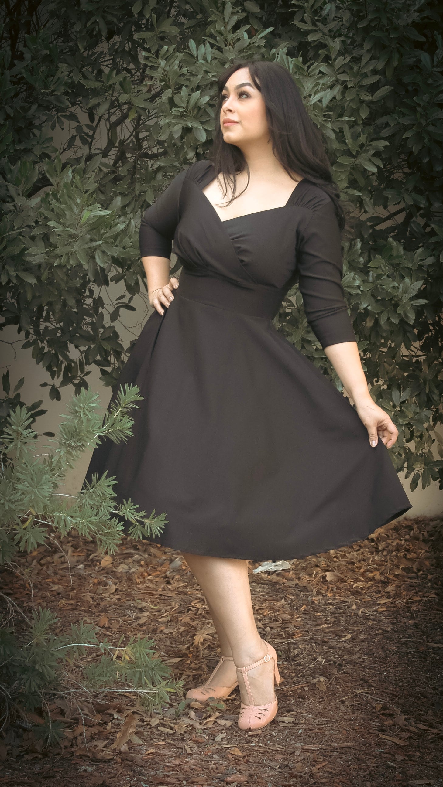 Holiday Black 1940s Vintage Inspired Circle Dress w/ Pockets
