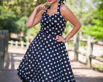 Classic Black and White Polkadots  Pinup Dress