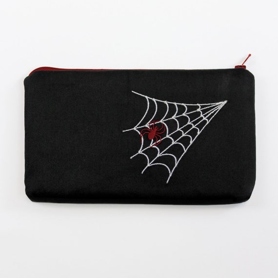 Halloween Embroidered Make-up Pouch 7.5" x 4.5" - Lavender or Burgundy Spider Design