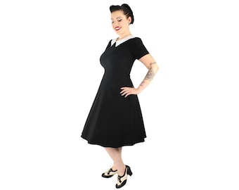 Vintage Inspired Black and White Pointy Collar Dress