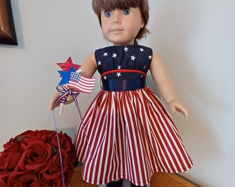 18in Doll Clothes - Red White & Blue Dress - Red Stripes - Patriotic - July 4th