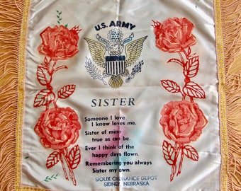 Fundas de almohada de seda de la Segunda Guerra Mundial, década de 1940, recuerdo del ejército, hermana, novia, Nueva York, Navidad en Fort Cason, Carolina del Sur.