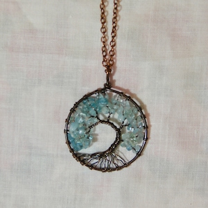 Hand made Tree of Life Necklace with Copper Chain and Natural Gemstones, Chakra Pendant Necklace
