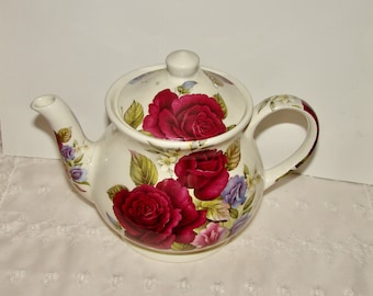 Sadler Burgundy Rose Teapot